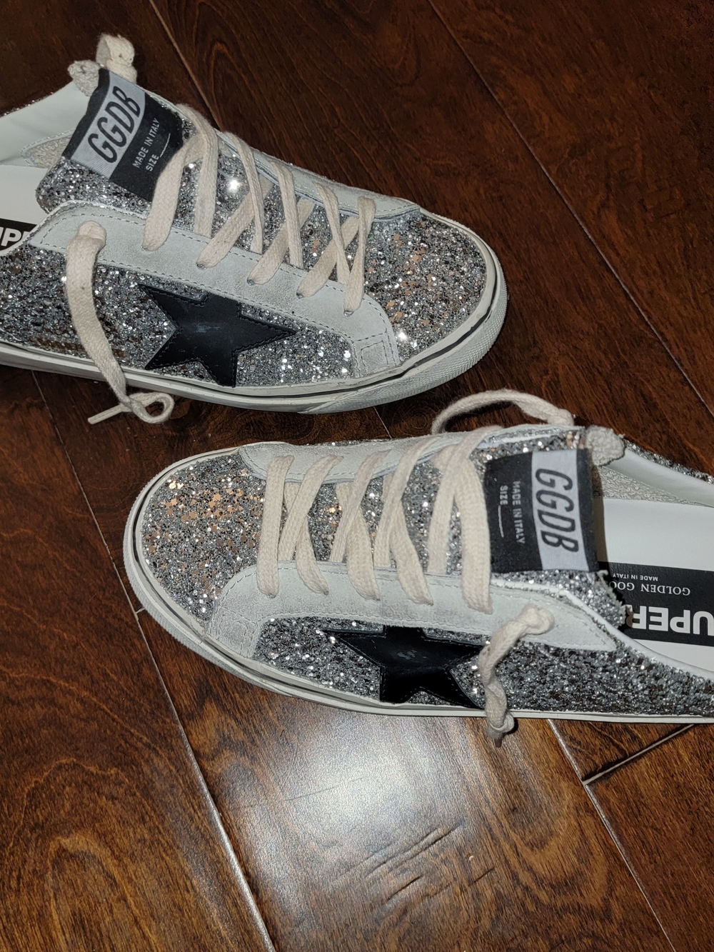 Golden Goose Women's Silver Glitter Low-Top Sneakers with Black Star Mules - Picture 3 of 12